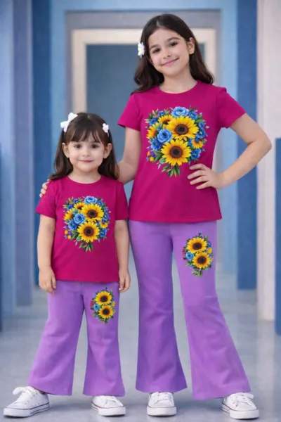 Kids' Half Sleeve Cotton T-Shirt and Pant Set, 160-170 GSM