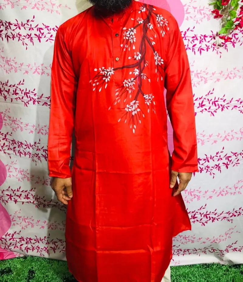 Men's Hand Printed Silk Panjabi, Five Sizes from 38 to 46