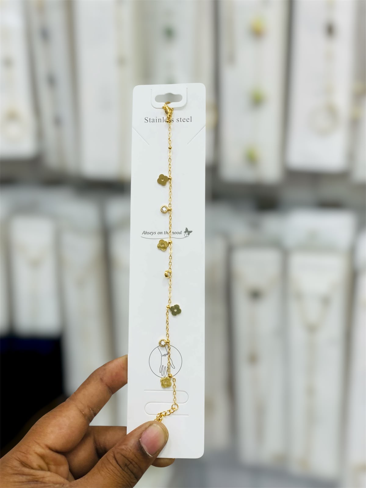 Premium Gold Stainless Steel Floral Charm Bracelet