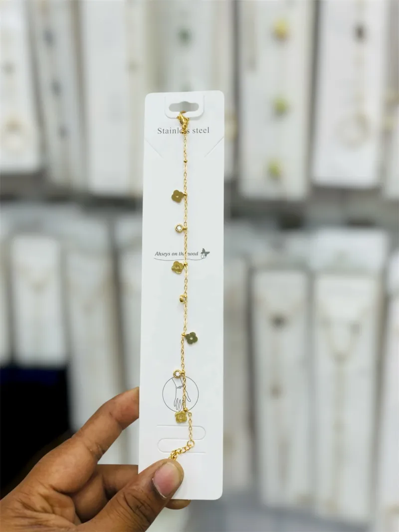 Premium Gold Stainless Steel Floral Charm Bracelet