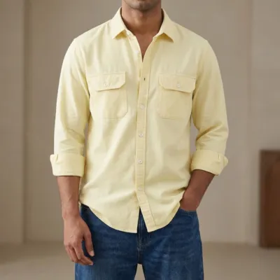 Full sleeves double pocket Shirt(Cream)