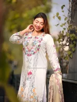 Microstitch Three Piece with Ari and Dollar Work, 44 Inch Kameez