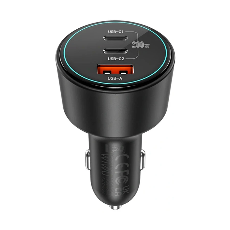 WiWU Starship 200W 3 Ports Black Car Charger (2xUSB-C & 1xUSB-A)