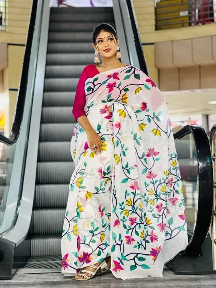 12 Haath Half Silk Saree with Screen Printed Pattern