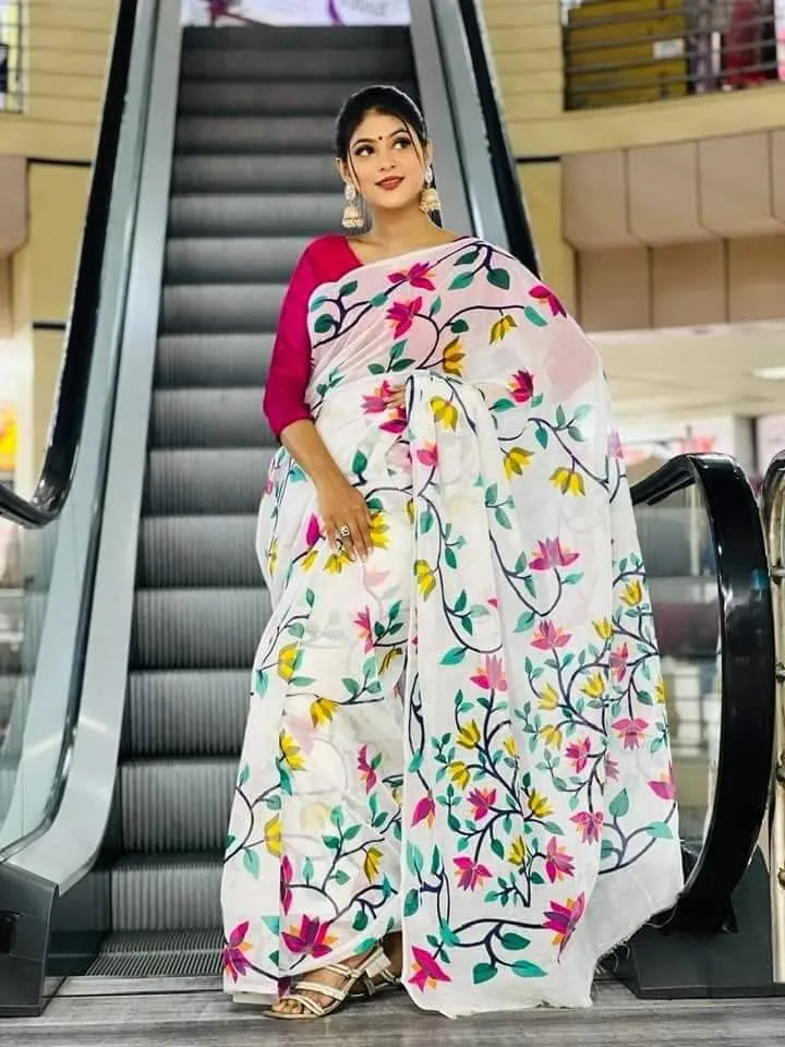 Half Silk Printed Saree with Screen Print Design, 12 Haath