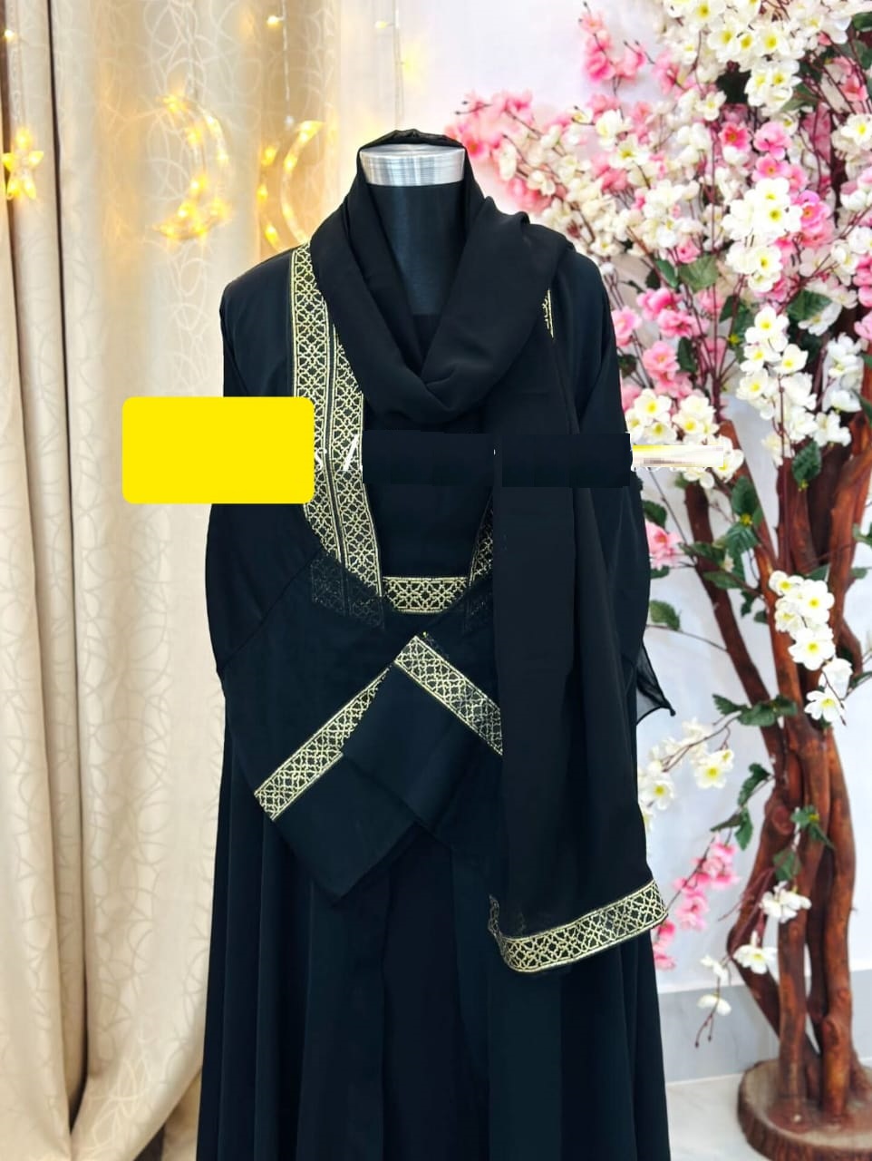 Jannat Embroidery Abaya with Koti, Hijab and Nikab