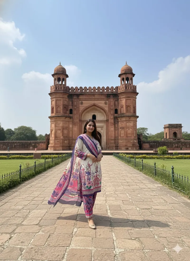 Women's Silk Digital Print Three Piece with Semi Cotton Orna