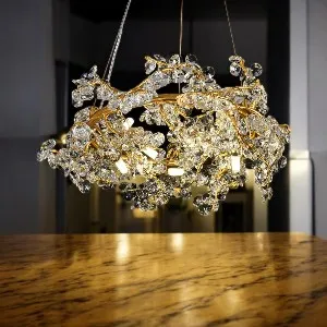 Qulik Modern LED Ceiling Chandeliers Glass Crystal Oxidized gold clear Pendant Lamp