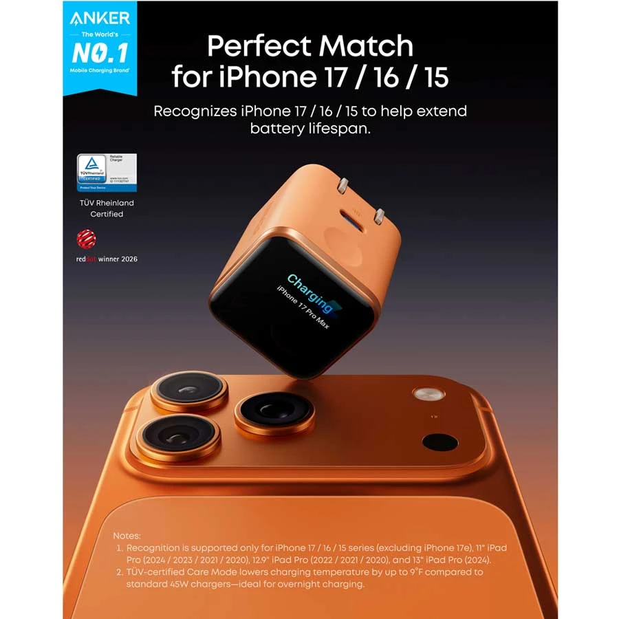 Anker Nano 45W GaN USB-C Charger Orange (US, Global Version)