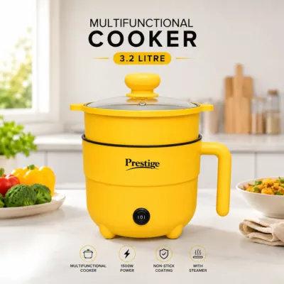 Prestige 3.2L Multifunctional Electric Cooker – 1500W Energy-Saving Non-Stick Multi Cooker with Steamer Tray for Fry, Curry, Noodles & Steaming