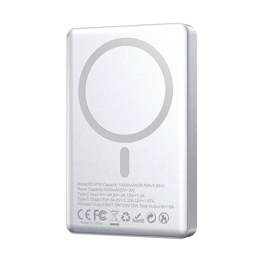 Bwoo BO-P76 10000mAh 20W MagSafe Qi Wireless Power Bank Silver