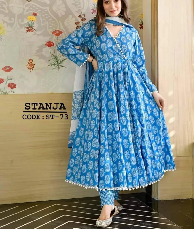 Women's Printed Linen Three Piece with Butterfly Salwar