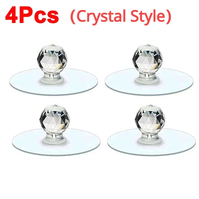 4PCS Punch-Free Crystal Drawer Handles – Diamond Shape Self-Adhesive Acrylic Knobs & Seamless Wall Hooks for Cabinets, Wardrobes & Furniture Makeover