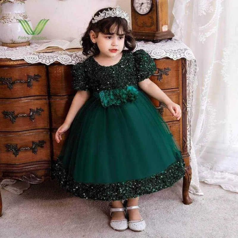 Girls' Sequin Pori Party Frock in AC Net, Sizes 24 to 34
