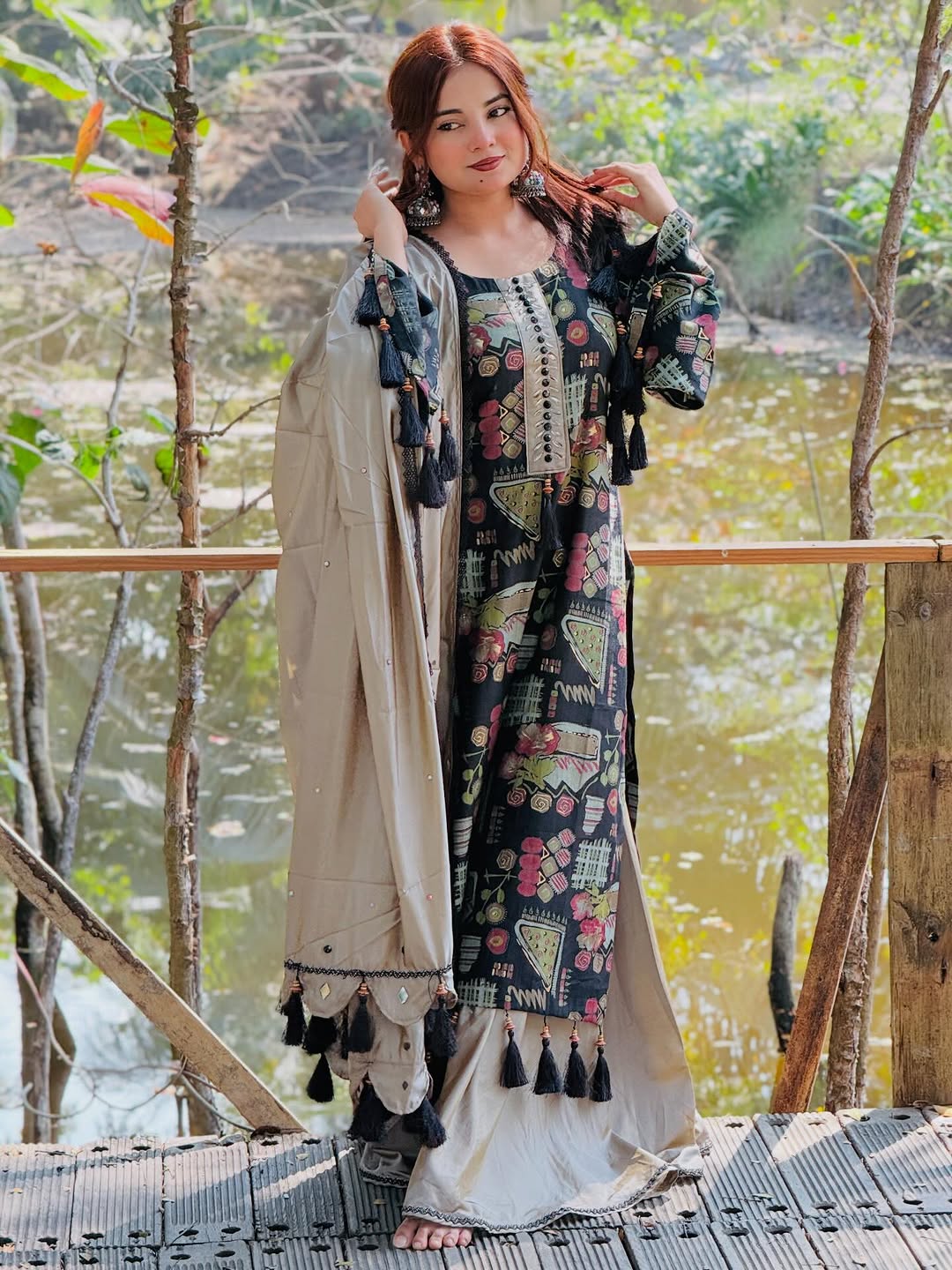 Readymade Digital Print Lace Three Piece, 6 Colours