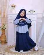 Girls' Borka Set with Hijab in Cherry Fabric, 2 to 6 Years