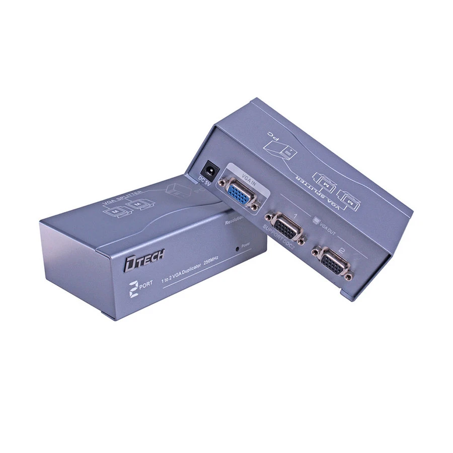 Dtech DT-7252 VGA 1 In 2 Out Splitter, Gray