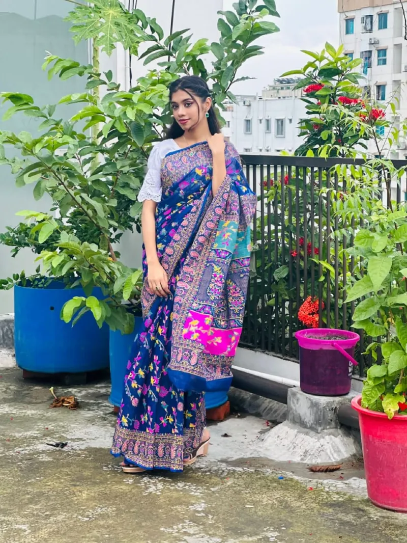 12 Haath Half Silk Saree with Screen Printed Pattern