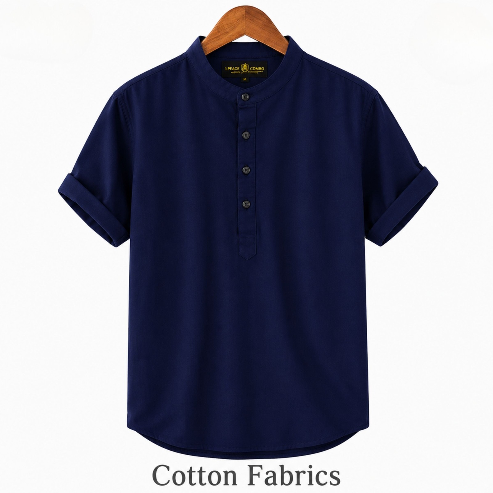 Men's Short Sleeve Oxford Cotton Katua with Band Collar, M to XXL