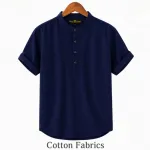 Men's Short Sleeve Oxford Cotton Katua with Band Collar, M to XXL