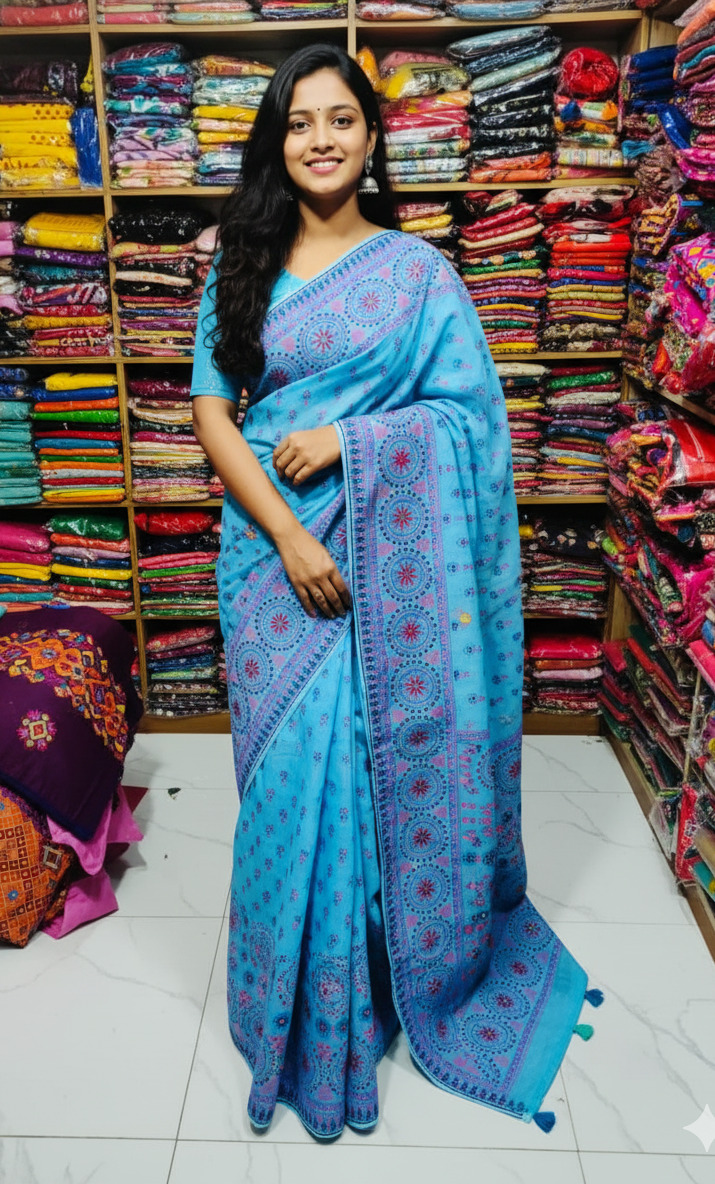 Women's Boutique Silk Saree with Screen Print and Tassels