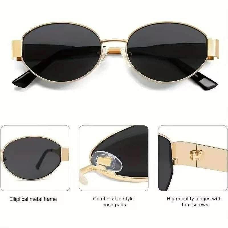 Unisex Elliptical Metal Frame Sunglasses with Nose Pads