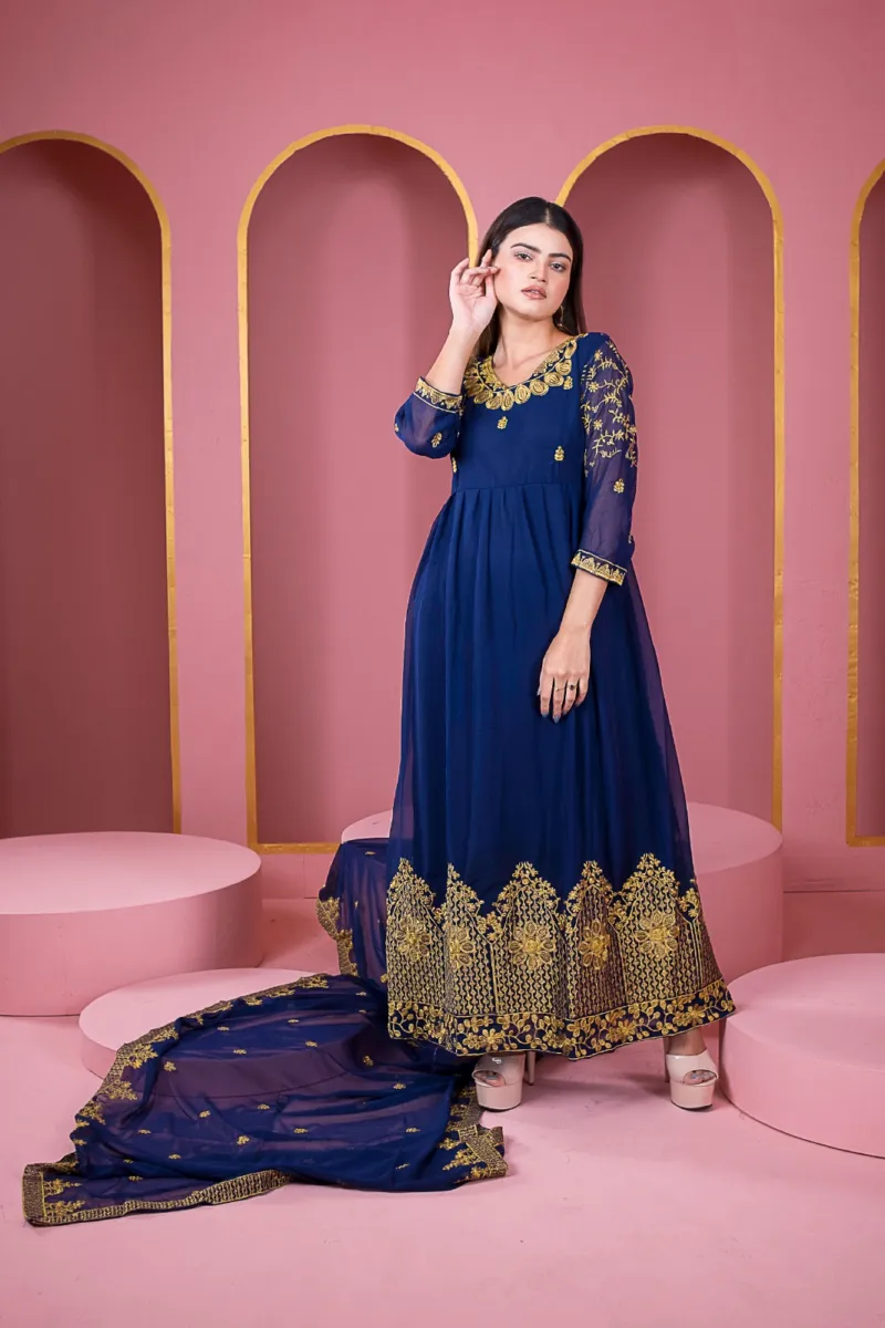 Women's Unstitched Georgette Embroidered Party Dress, 54 Inch Body