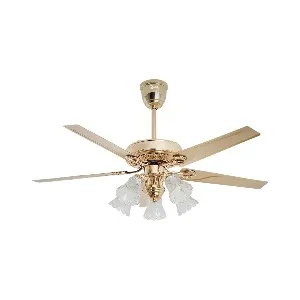 Qulik Luxoria UL 52" -Glass Flower Lampshade Copper Motor Remote Control Under-light Ceiling Fan Q-8118-NG