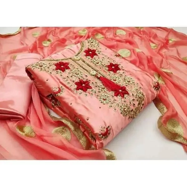 Women's Embroidered Soft Georgette Four Piece, 3 Colours