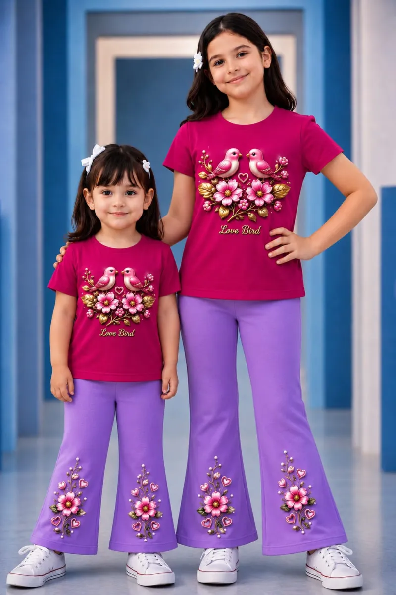Girls' Printed Cotton Knit T-Shirt and Pant Set, 6 Colours