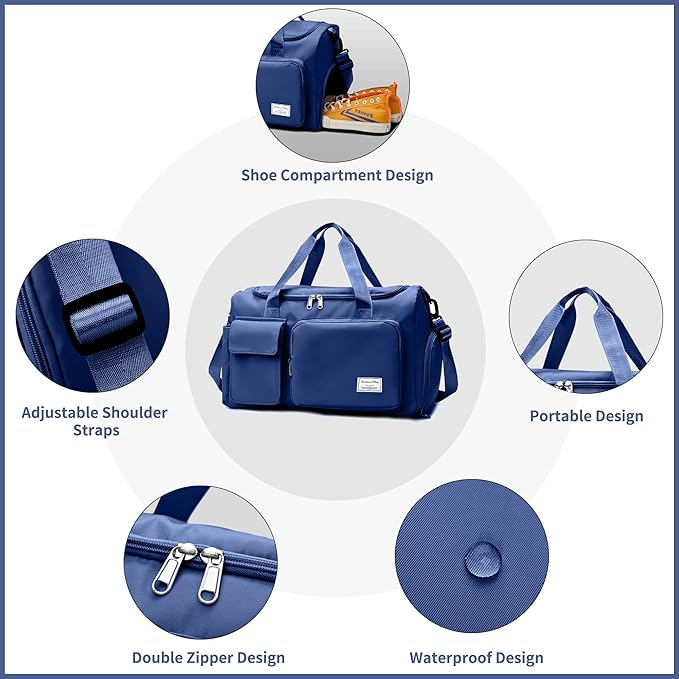 Fashionable Large Capacity Travel & Gym Bag - Blue