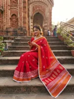 Khadi Cotton Block Print Saree with Lace Border and Blouse Piece