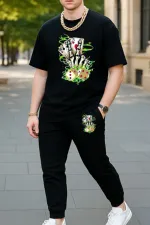 Men's Relaxed Fit Cotton Tee and 280 GSM Suit Fabric Trouser Combo
