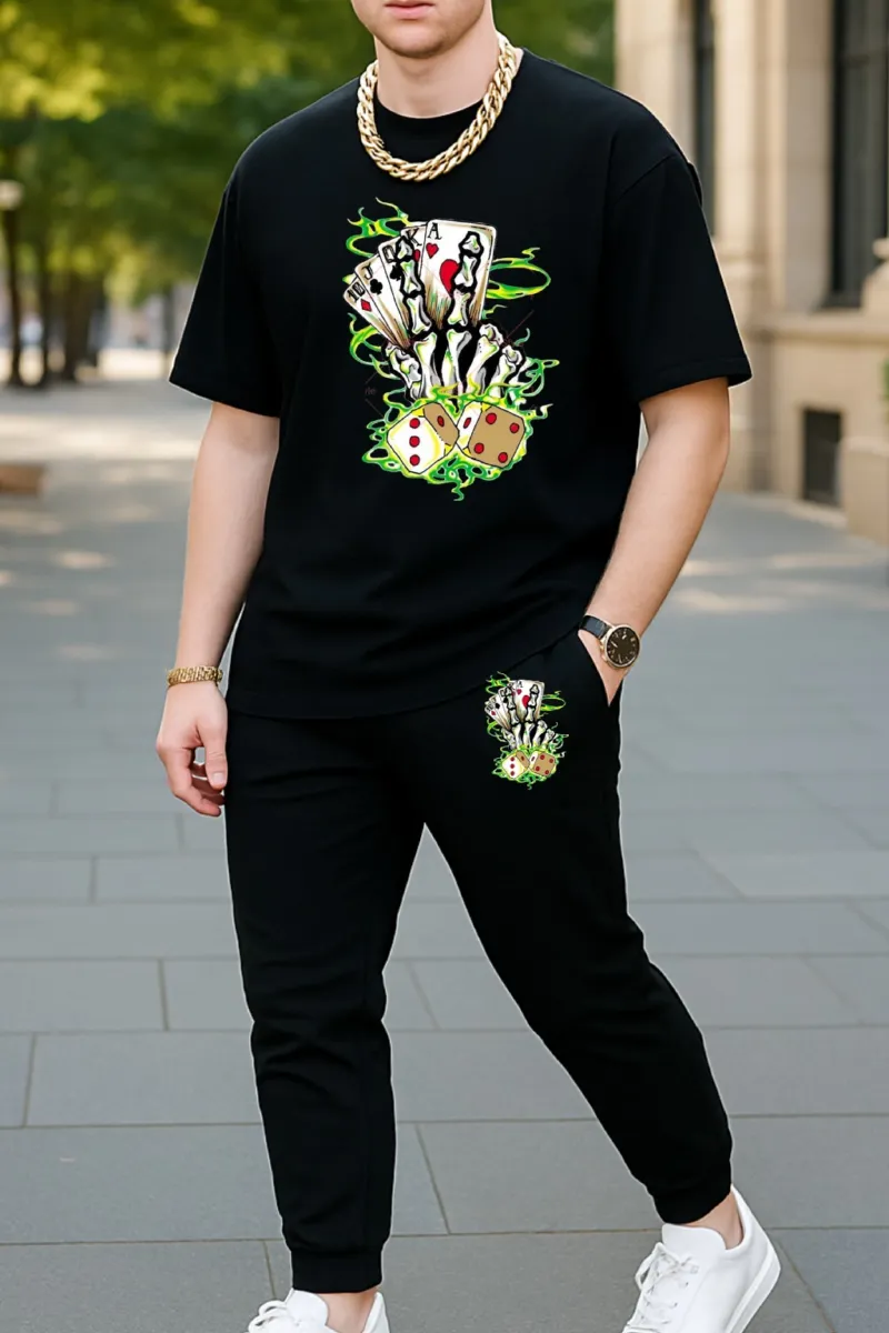 Men's Relaxed Fit Cotton Tee and 280 GSM Suit Fabric Trouser Combo