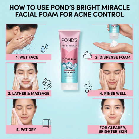 Pond's Bright Miracle Ultimate Acne Control  Thymo-Bha Facial Foam 100g (Indonesia)
