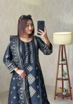 Women's Readymade Cotton Three Piece with Skin Print and Lace