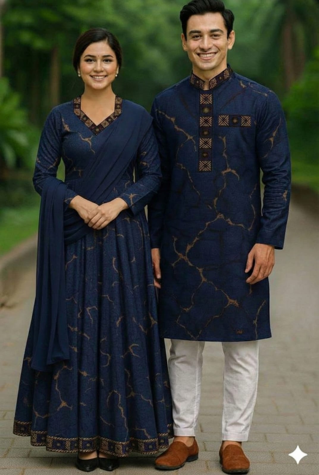 Couple Eid Combo, Panjabi with Pajama and Readymade Gown Three Piece