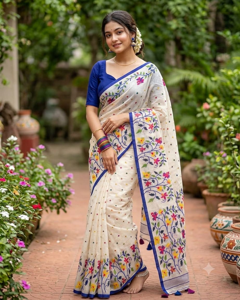 Chanderi Silk Floral Digital Print Saree, 3 Colours