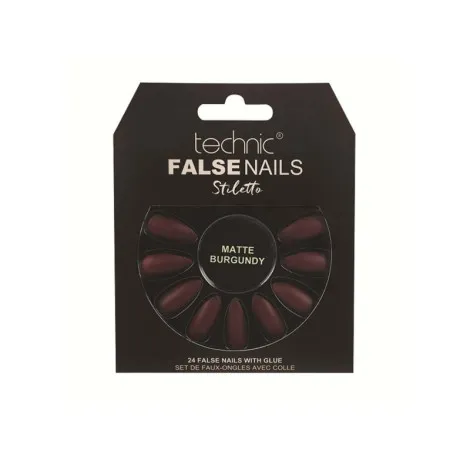 Technic Stiletto 24 False Nails With Glue - Matte Burgundy (China)