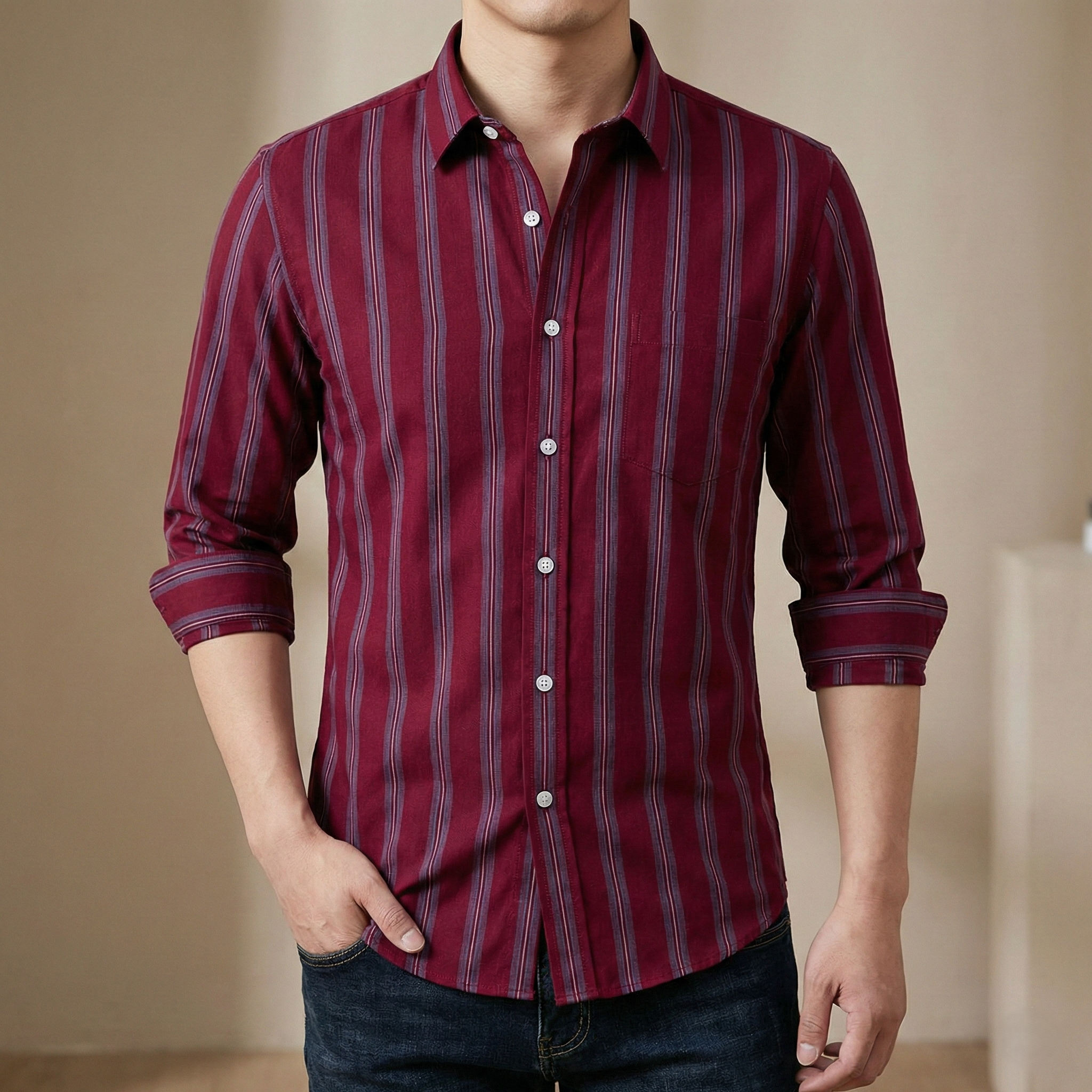 Mens long sleeve Strip shirt