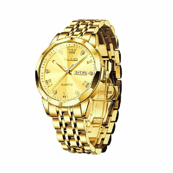 Olevs 9931 Quartz Stainless Steel Men’s Watch - Gold