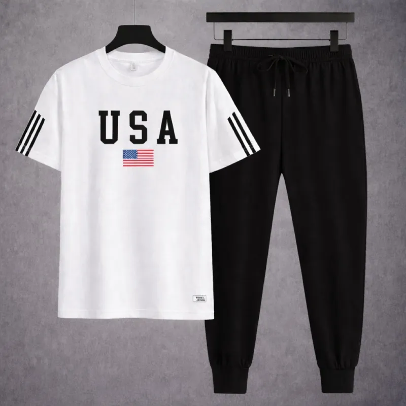 Men's Printed Mesh Jersey Tee and Trouser Set, Sizes M to XL