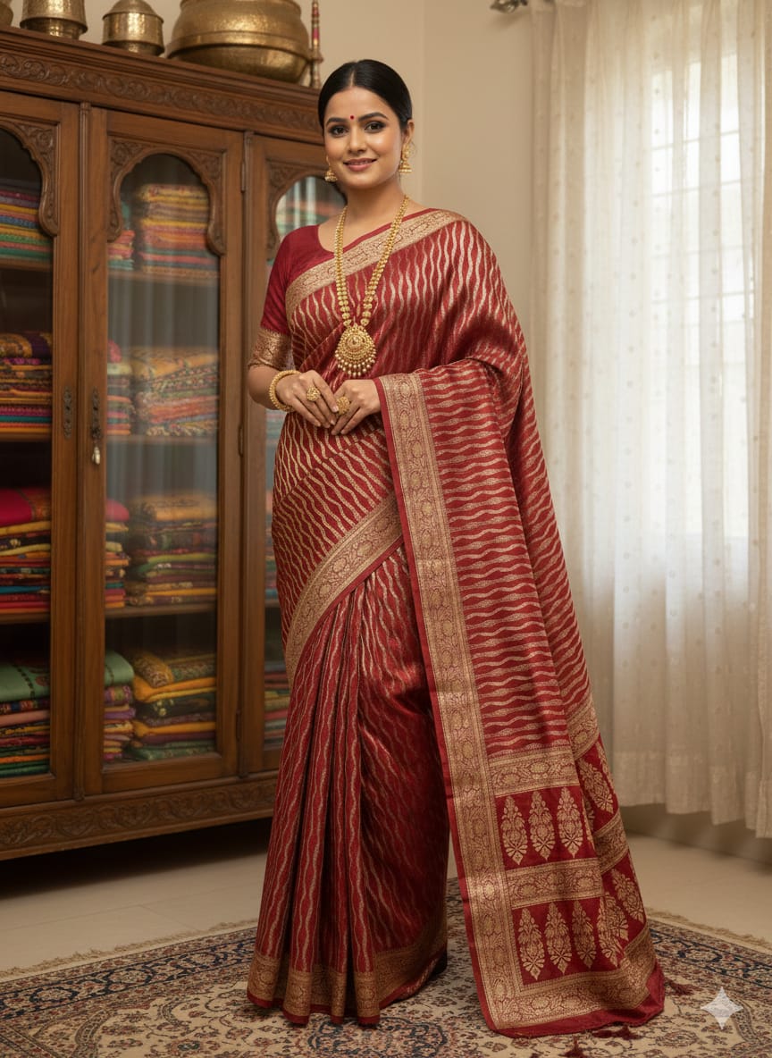 Women's Silk Saree in Screen Print with Matching Blouse