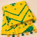 Unstitched Premium Tie-Dye & Batik Printed Cotton Three-Piece Suit - Bright Yellow & Green
