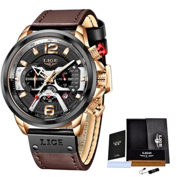 LIGE 8917 Casual Sport Watches for Men Top Brand Luxury Military Leather Wrist Watch Man Clock Fashion Chronograph Wristwatch