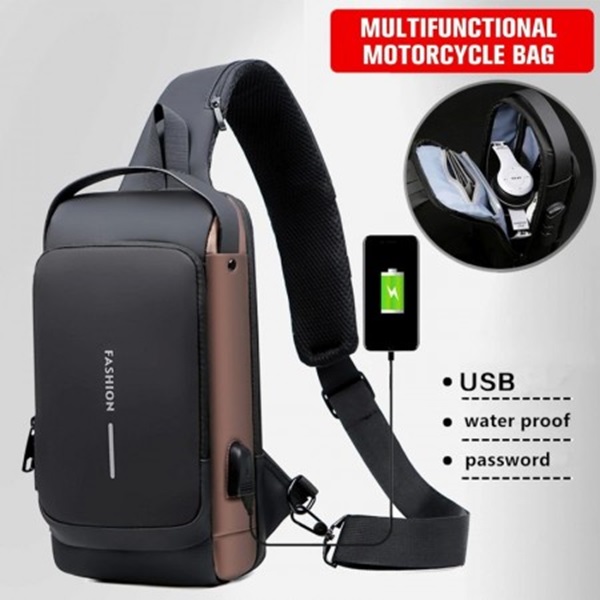 USB charging sport sling Anti-theft shoulder bag (brown shape)