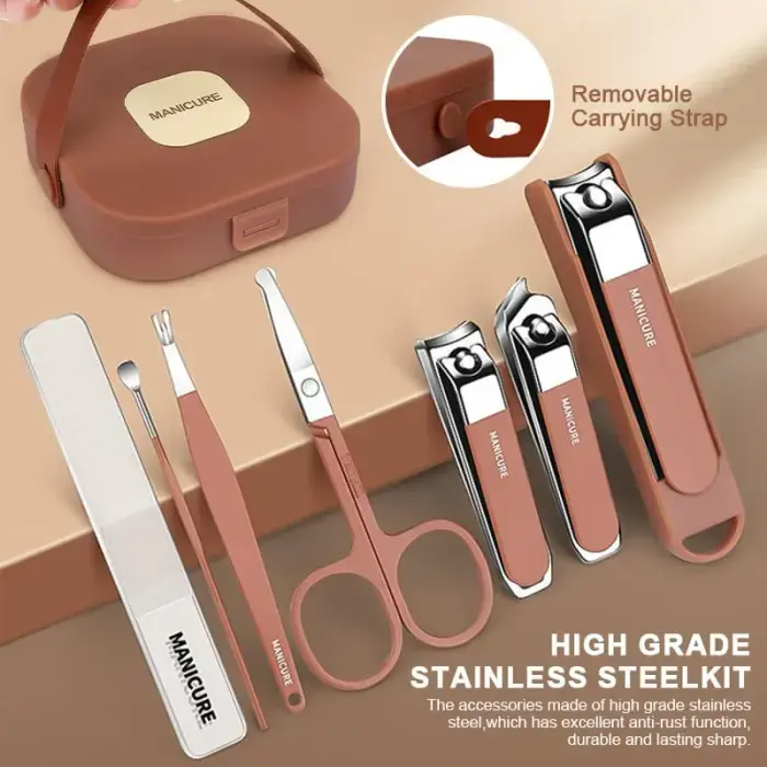 Premium 8-Piece Manicure and Pedicure Set | Stainless Steel Nail Clippers & Grooming Kit with Elegant Portable Travel Case