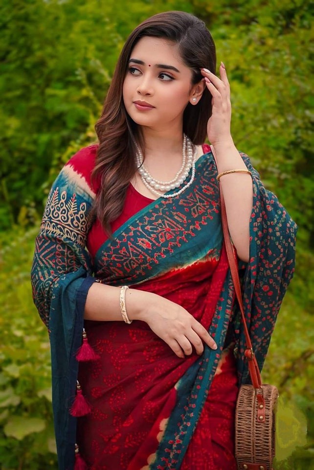 Batik Design Digital Print Soft Silk Saree with Bead Tassels