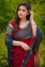 Batik Design Digital Print Soft Silk Saree with Bead Tassels