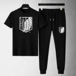 Men's Matching Tee and Trouser Set, Mesh Jersey with Screen Print